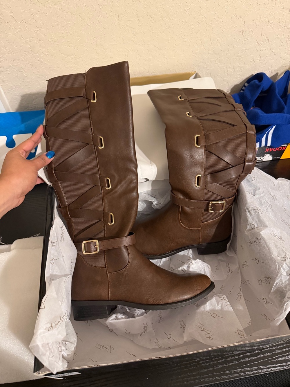 Thalia Sodi Brown Lace-Up Riding Boots with Buckle